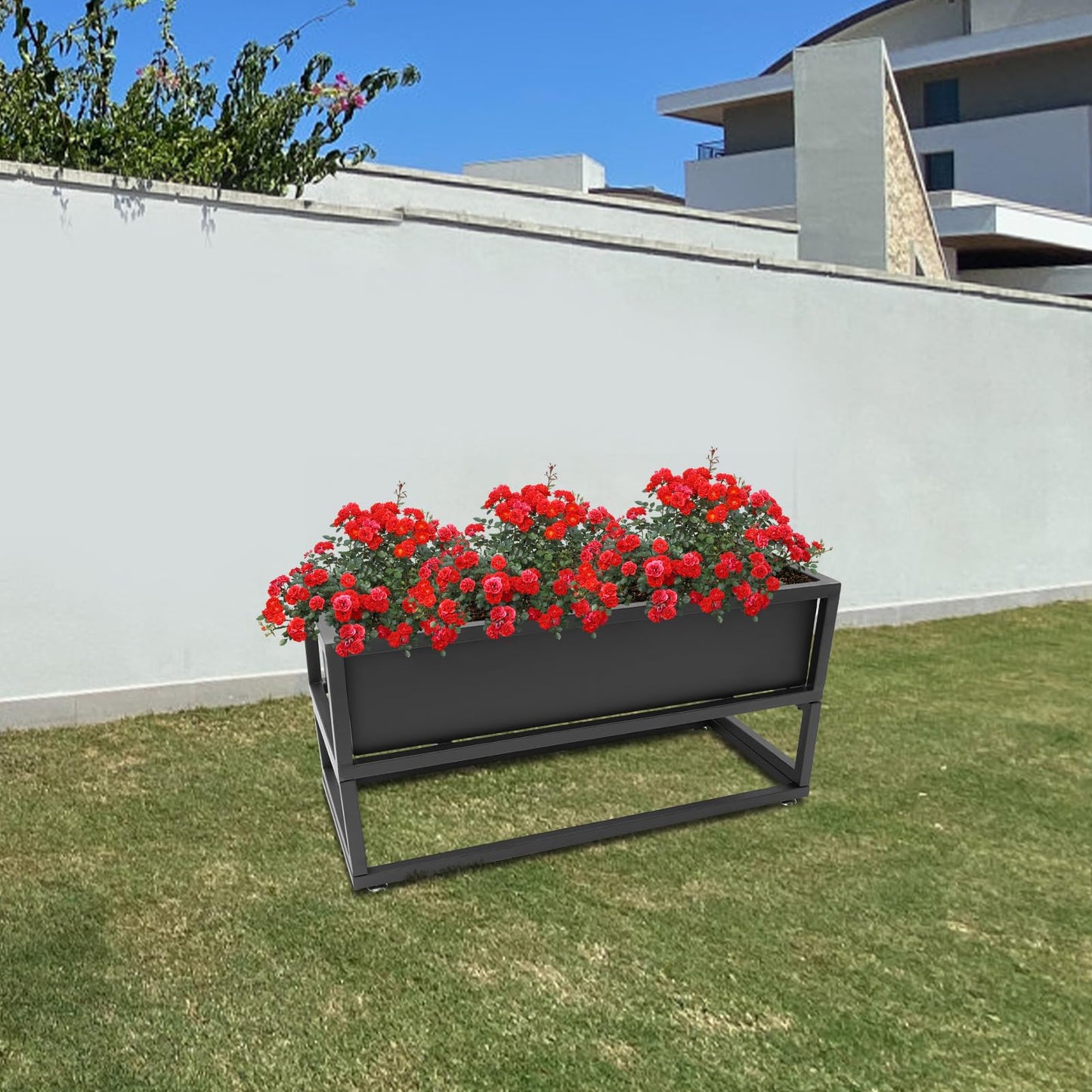 Ongniong Outdoor Elevated Planter Box Rectangle Raised Garden Bed 29" x 12" x 14" Carbon Steel Metal Planters with Drainage for Herbs and Flowers All-Weather Flower Beds for Patio