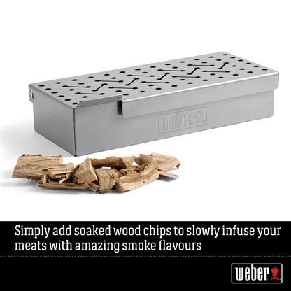 Weber Smoker Box (24 x 12 x 5cm), made of durable stainless steel, with ventilation slots, easy filling of smoker chips, perfectly suitable for gas grills, smoking - Silver (7576)