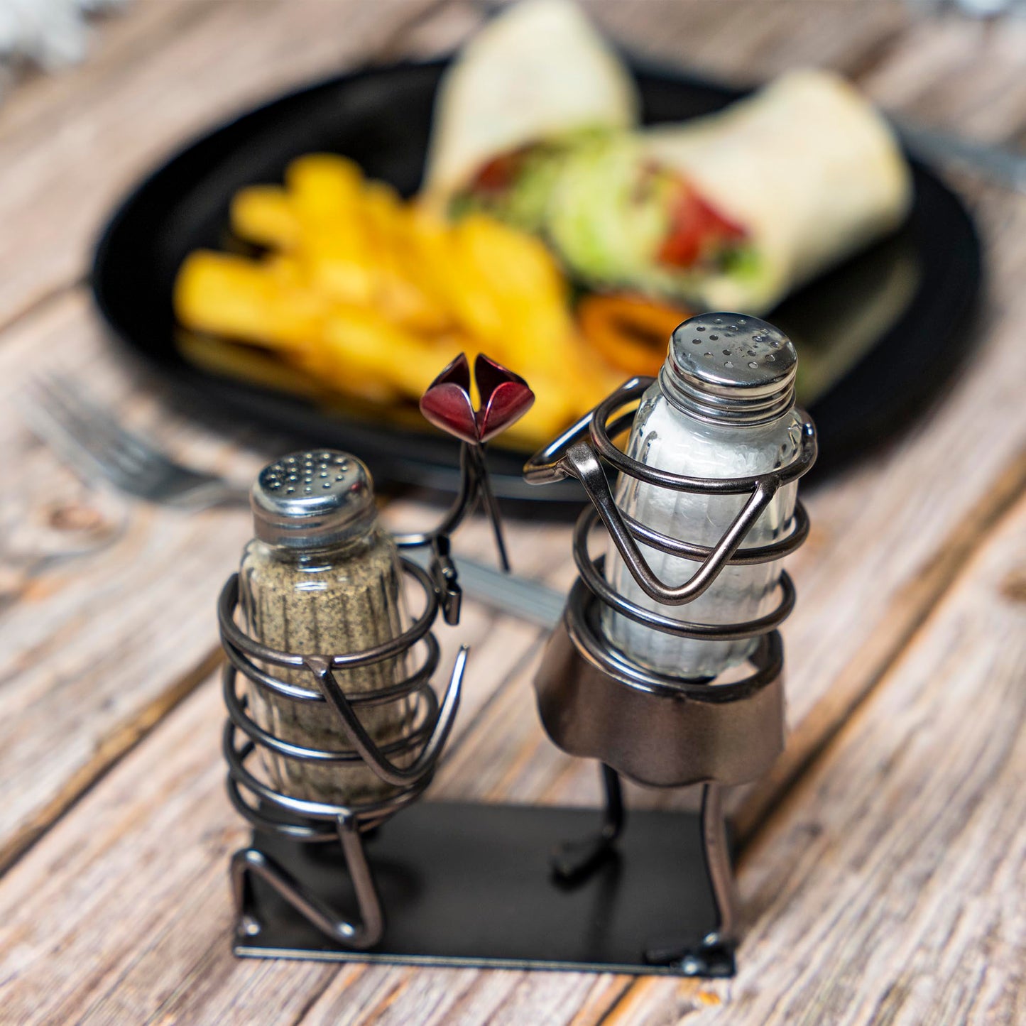 Made Easy Kit Salt and Pepper Couple Glass Shaker Set and Rack - Includes 2 Spice Jars (Couple & Rose)