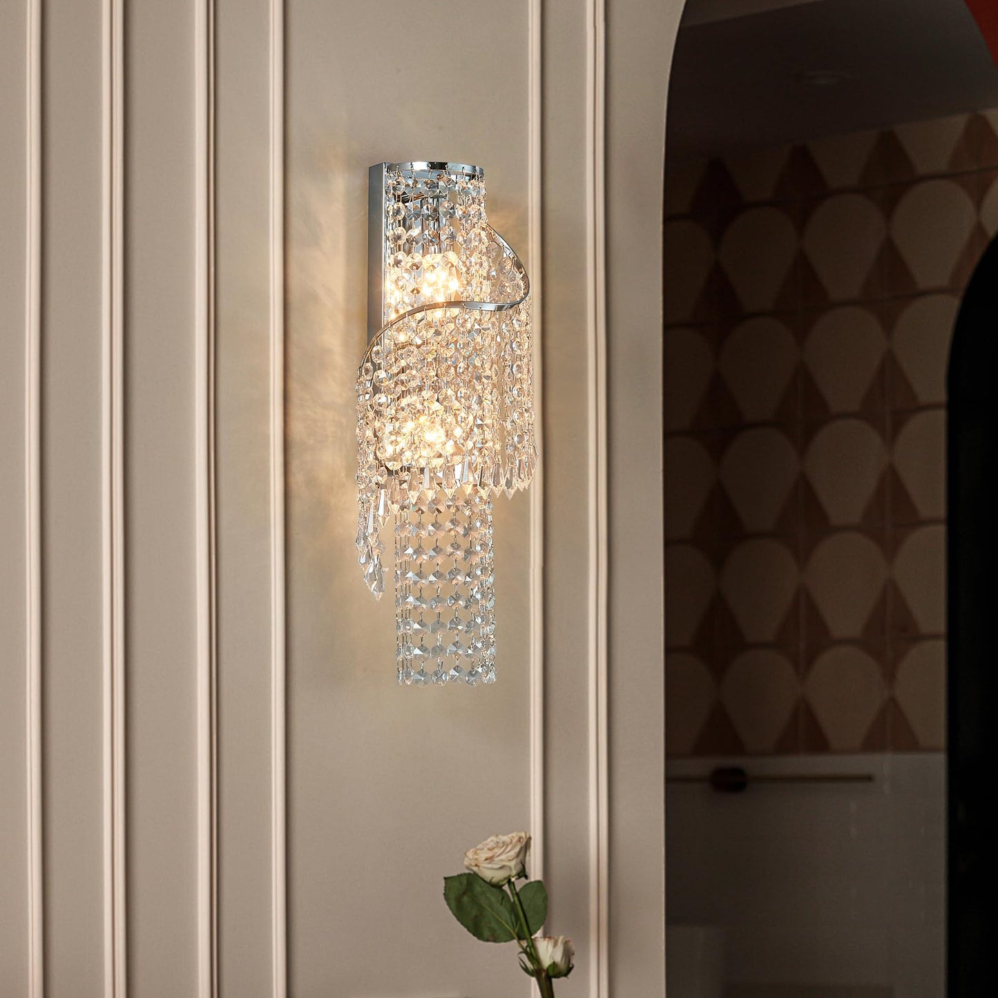 masarayti K9 Crystal Chrome Wall Sconces, Adjustable 3-Color LED Wall Light, FixtureVanity Wall Mount Lamps for Living Room Bedroom Bathroom Bedside Hallway Stairway
