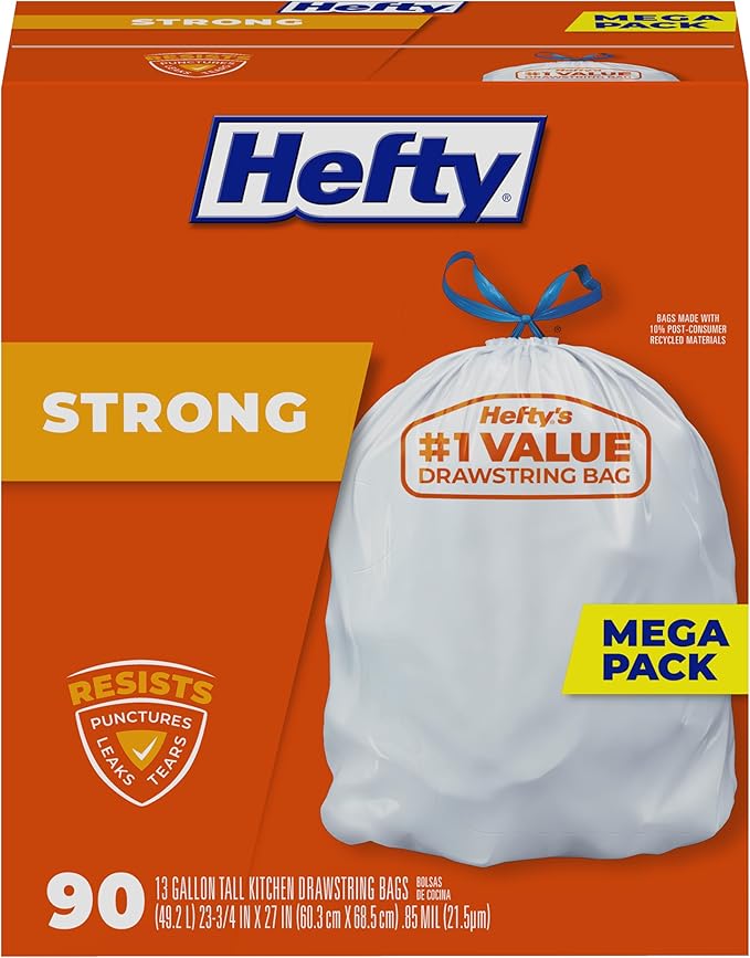 Hefty Strong 13 Gallon Trash Bags, Tall Kitchen Trash Bags, UnscentedLarge