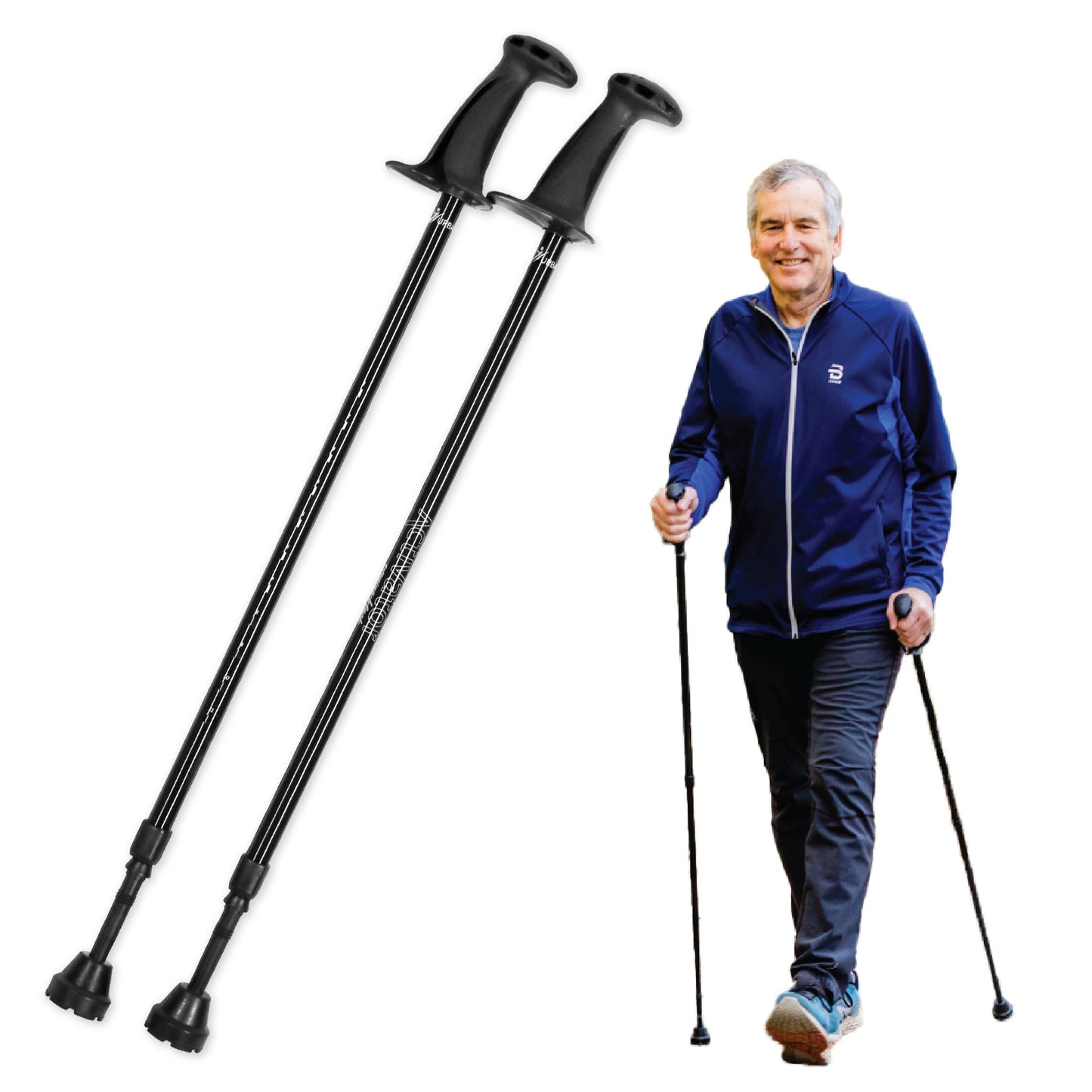 Urban Poling ACTIVATOR® Walking Poles for Balance and Rehabilitation – 1 Pair – Ergonomic CoreGrip™ Handles – Adjustable, Collapsible, and Lightweight for Stability and Recovery in Evening Black