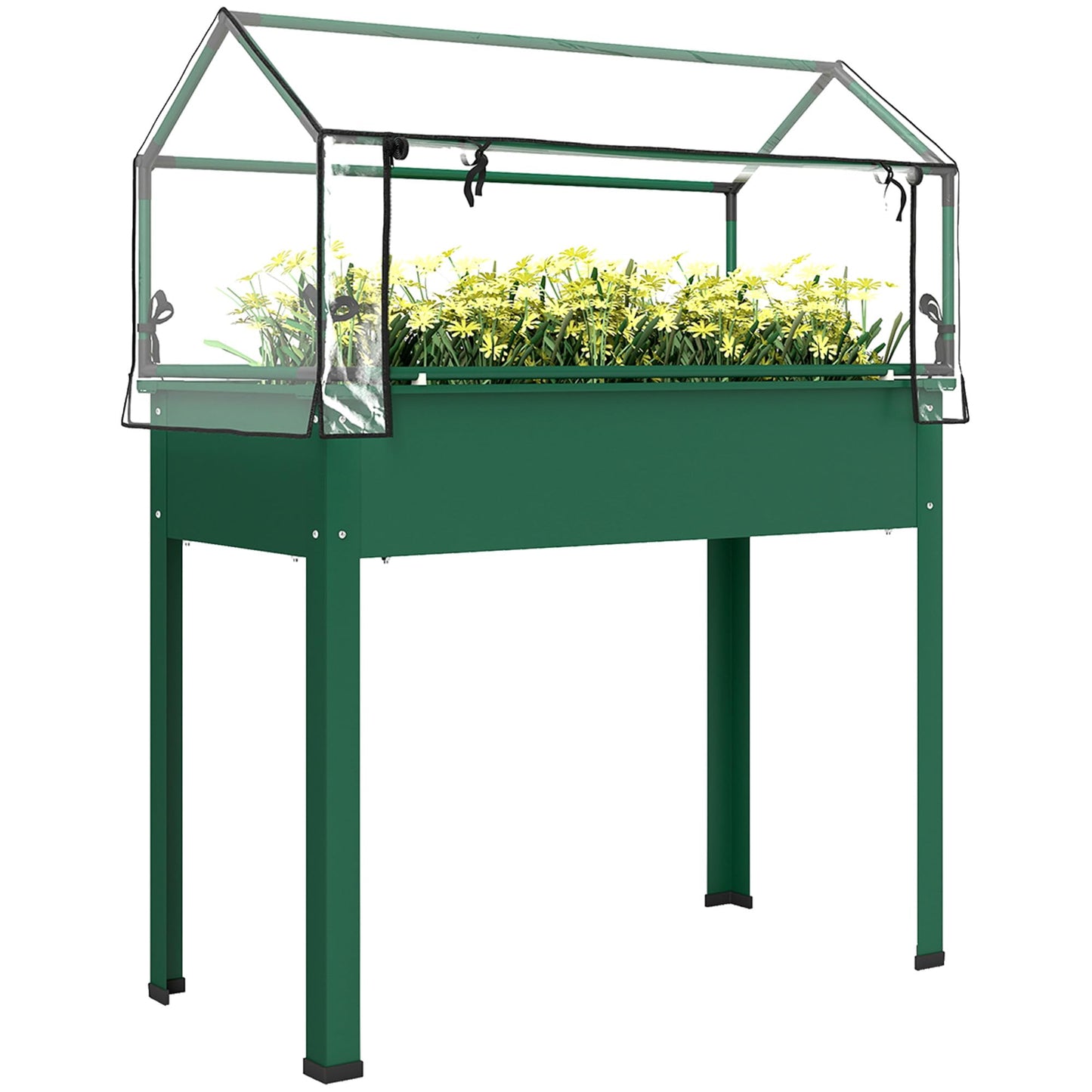 Outsunny Raised Garden Bed with Greenhouse Cover, Elevated Planter Box with Legs and Drainage Hole for Vegetables Flowers Herbs, 39.4" x 18.9" x 48.8", Green