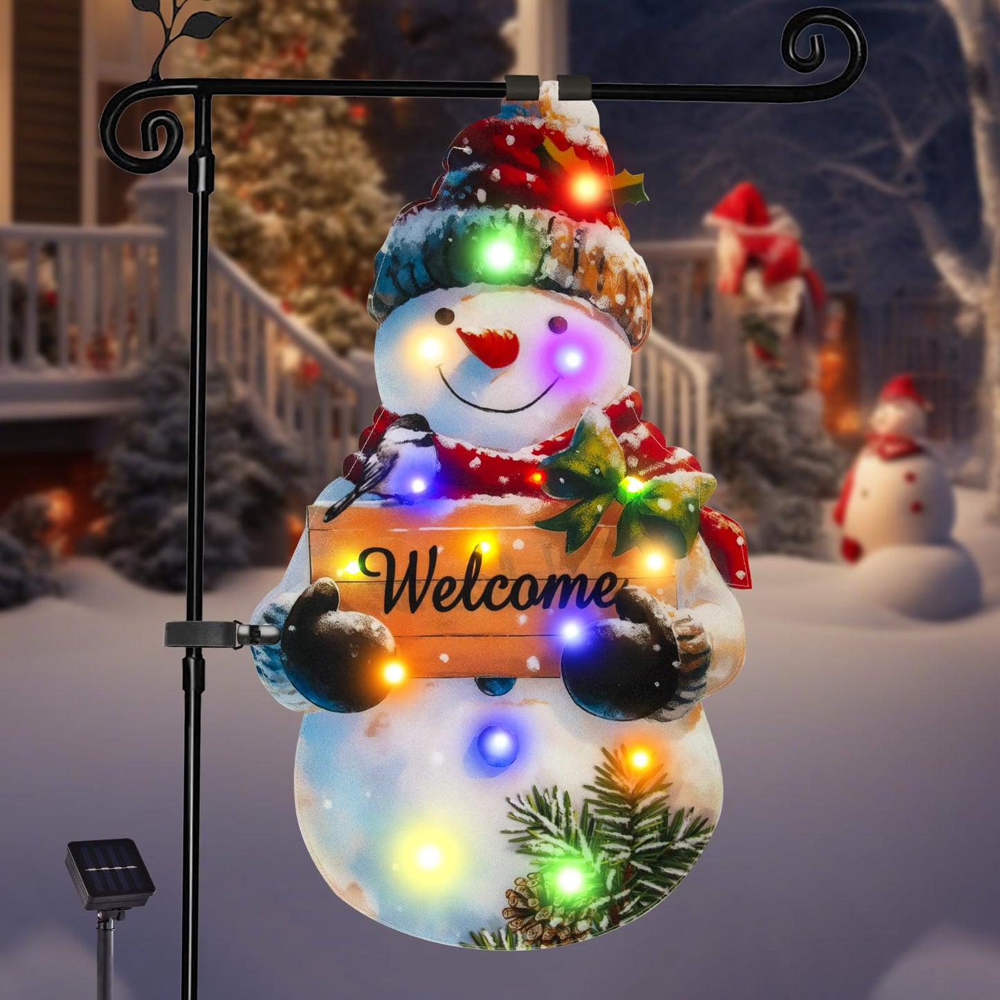 Lighted Christmas Garden Flag 22×13, 8 Modes Double Sided Solar Christmas Decorations Outdoor LED Navidad Flag, Yard Decorations for Xmas Patio Lawn Porch