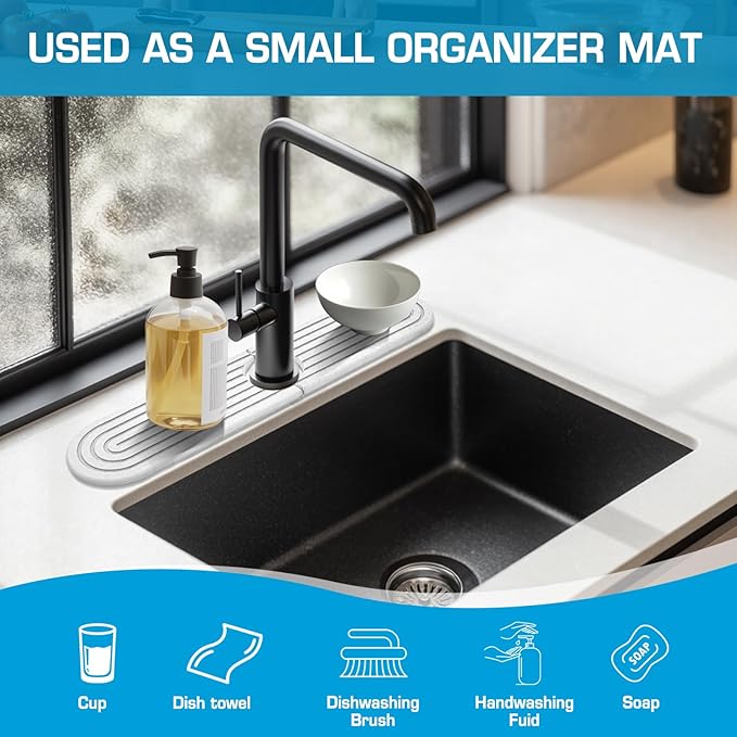 White-Oval 15.7" Diatomite Kitchen Faucet Mat & Stone Sink Tray – Quick Drying