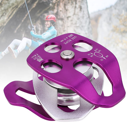 equlup Double Pulley, 32KN Load Aluminum Side Swing Pulley 15mm/0.6in 15mm/0.6in Outdoor Survival Tool for Rock Climbing, Mountaineering, Rappelling