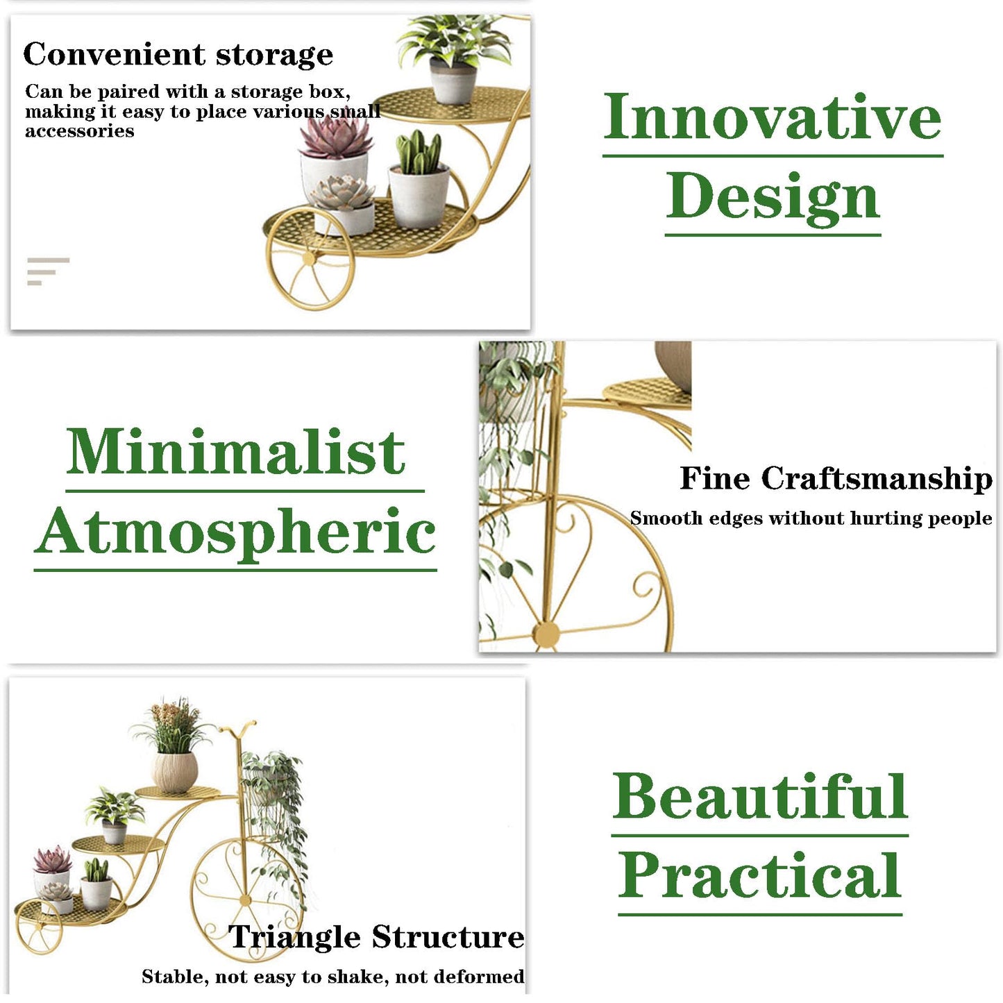 Creative Plant Stand 4 Tier Indoor Metal Flower Shelf for Multiple Plants Corner Tall Flower Holders for Patio Garden Living Room Balcony Bedroom, With 3 Round Pallets