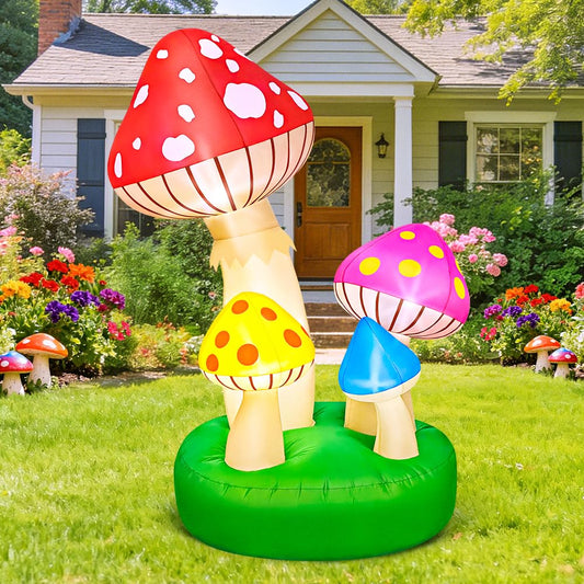 KOOY 5FT Spring Easter Inflatable Mushrooms Outdoor Decoration, Multi-Colored Blow up Mushrooms Decor Built-in LED Lights for Spring Summer Easter Yard Garden Lawn Party Inflatable Supplies