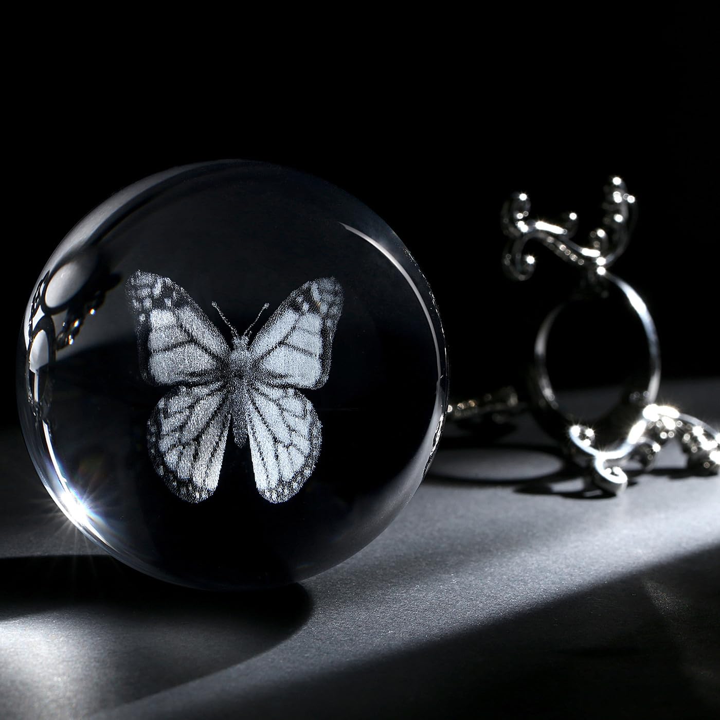 MAIBAOTA 3D Crystal Butterfly Gifts for Women Butterfly Figurines 60mm Glass Laser Ball Paperweight with Stand Glass Sphere