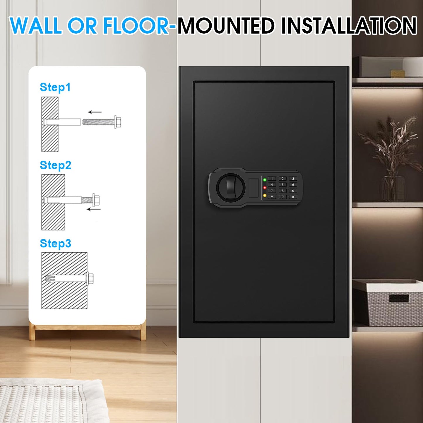 5.2 Cuft Large Home Safes Fire Waterproof, Fireproof Safe Box for Home with Programmable Keypad, Spare Keys and 3 Removable Shelves, Anti-Theft Security Fireproof Document Safe for Money Valuables