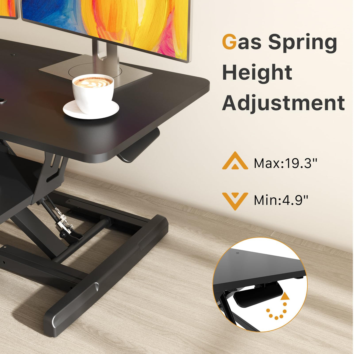 JOY worker Standing Desk Converter, 35" Wide Height Adjustable Sit Stand Up Desk Riser with Keyboard Tray, Desktop Workstation Riser for Home Office Computer Laptop, Particle Board, Black