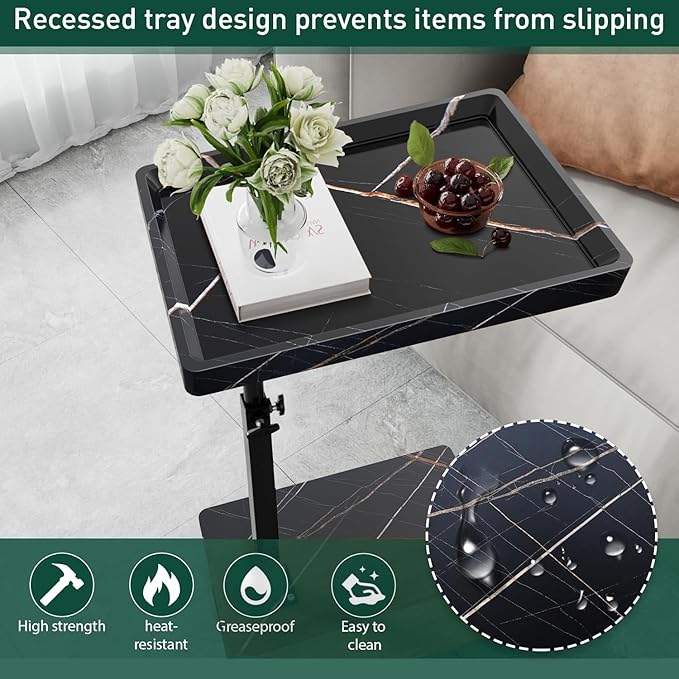 C Table End Table Adjustable Height, 360°Swivel TV Tray Table