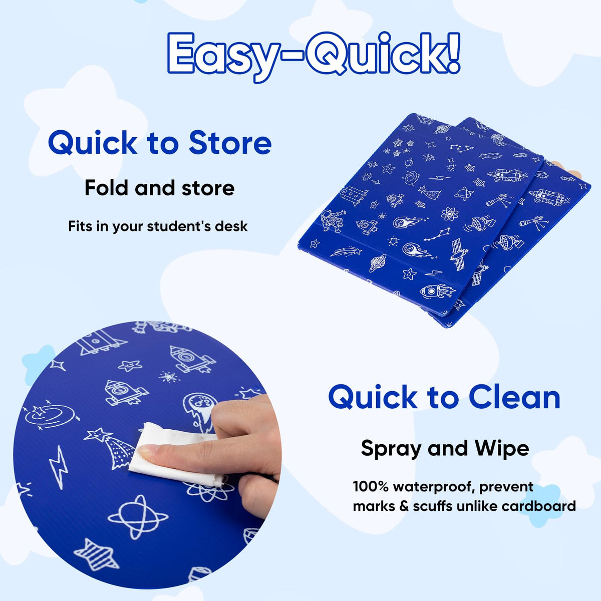 25-Pack Desk Dividers for Students, 3-Fold Privacy Screens, Durable Waterproof Plastic Study Boards, Easy Clean Classroom Shields for Schools,Teacher Supplies & Student Desk Organizers, Blue