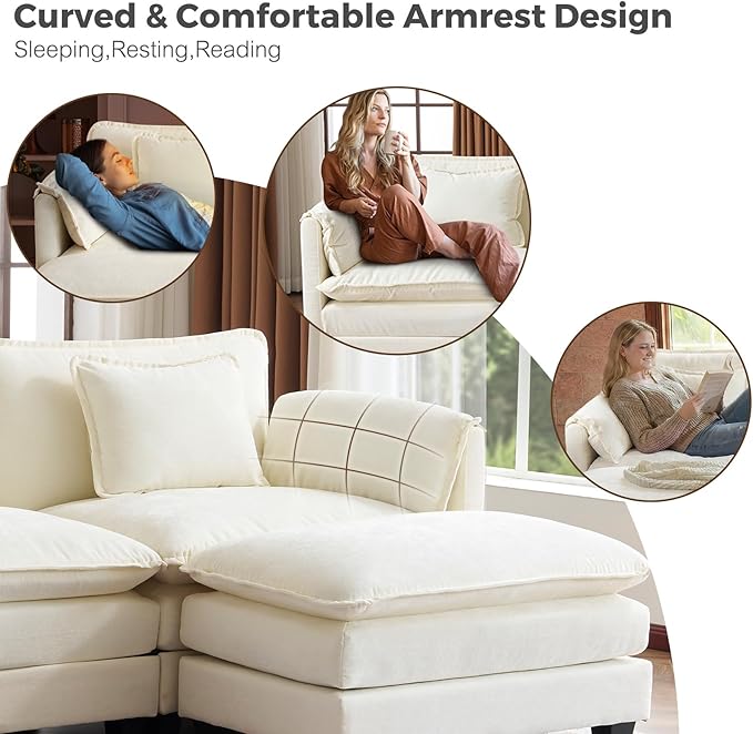 ELUCHANG 113'' Modular Sectional Cloud Couch, Modern Comfy Chenille Sleeper Sofa