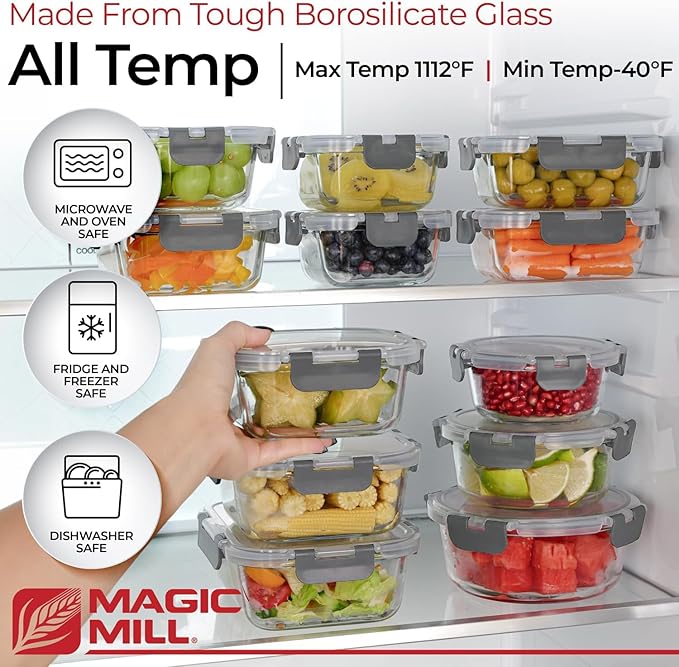 Magic Mill Premium Borosilicate Glass Food Storage Containers