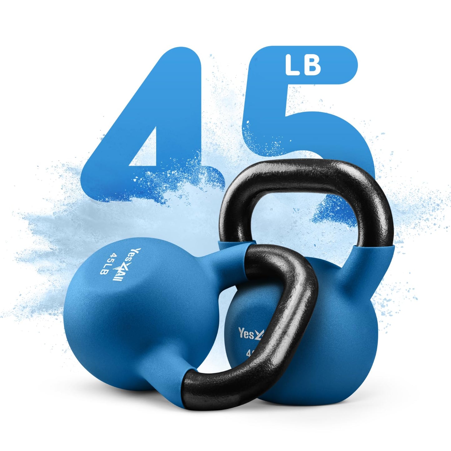 Yes4All Kettlebell, 5-65 LB Neoprene Coated Cast Iron Kettlebells, Wide Grip Handle & Flat Bottom for Swings, Squats, Deadlifts, Push Ups & Full Body Training at Home Gym - Single & Set