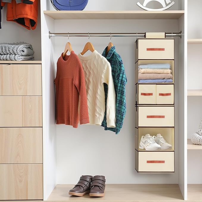 Hanging Closet Organizer 6-Shelf, Upgrade Hanging Shelves
