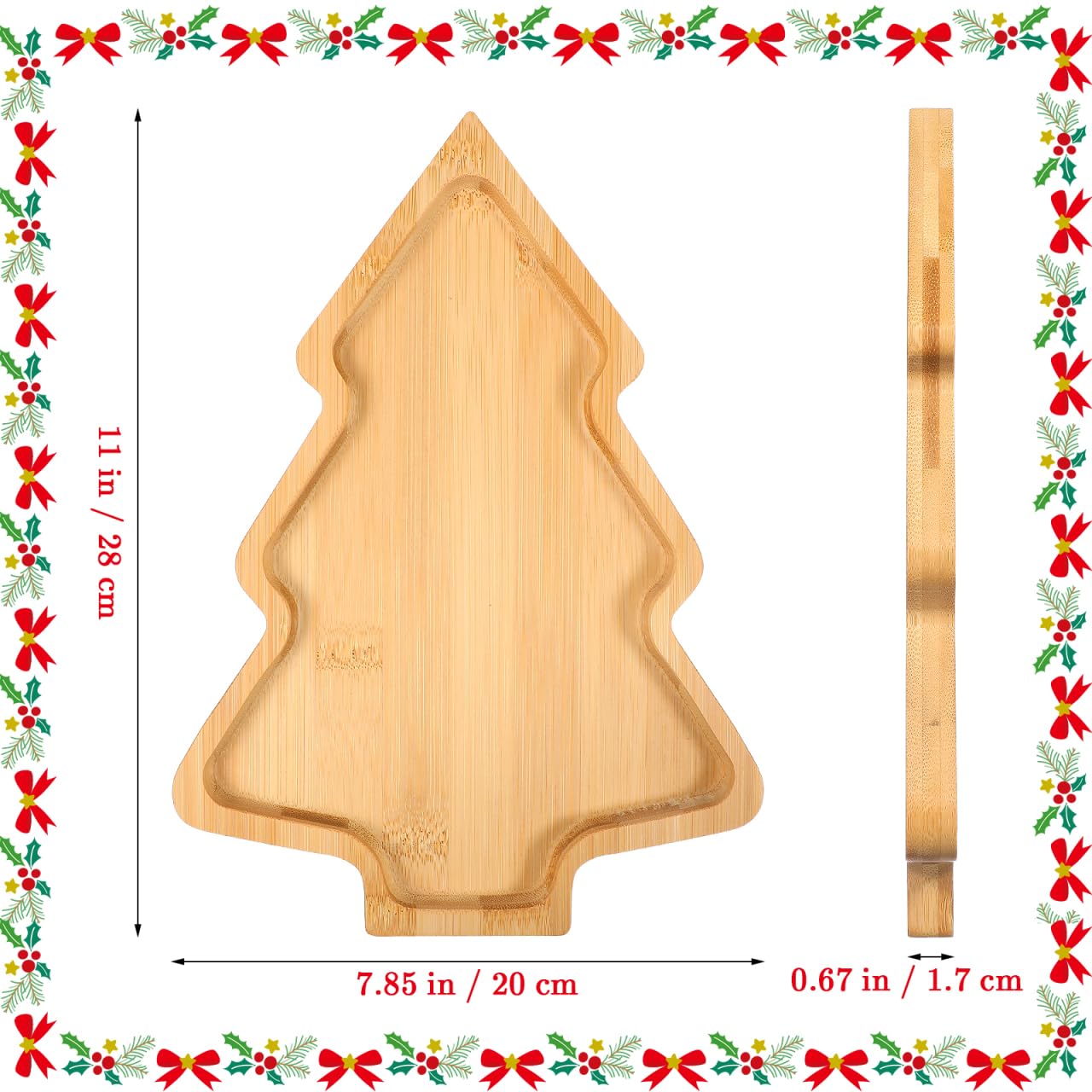 PRETYZOOM Wooden Appetizer Tray Christmas Tree Shaped Sushi Serving Tray Japanese Sashimi Plate Snack Dessert Candy Dish for Restaurant Home (11"x7.86")