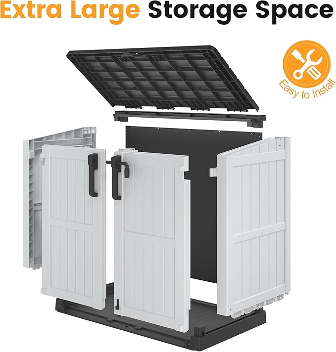 LHBcraft Outdoor Storage Cabinet 36 Cu Ft with Lockable Doors, Waterproof Outdoor Storage Box for Patios,Portable Horizontal Resin Storage Shed, Easy to Assemble