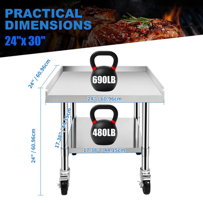 Hutioai Stainless Steel Worktable with Under Shelf & 360° Lockable Casters - Practical for Commercial Kitchens & Workshops (24 * 24 * 26in)
