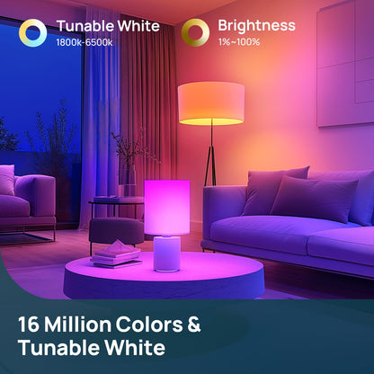 Linkind Smart Light Bulbs, 1600LM (100W Equivalent) Smart Bulb, Work with Alexa & Google Home, RGBTW Color Changing Bulb Music Sync, 2.4GHz Wi-Fi & Bluetooth, LED Alexa Light Bulbs 14W, A21 E26, 2Pack