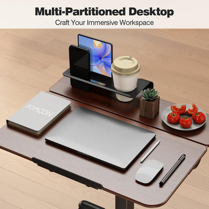 ROMOON Rolling Standing Desk with Wheels, Portable 24 inch Sit-Stand Laptop Cart with Tilt Top and Storage, Mobile Compact Workstation for Home Office and Small Spaces (Walnut)