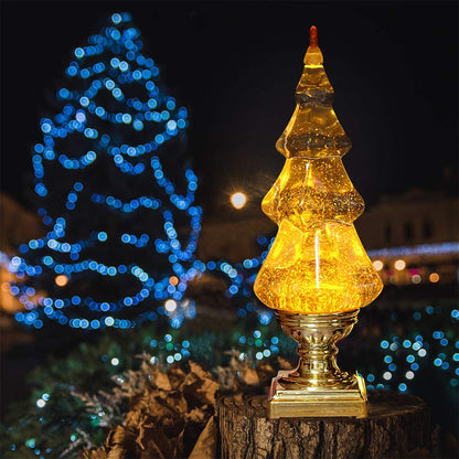 DRomance LED Light Up Musical Snow Globe Christmas Tree, 14 Inch Tall Singing Snow Globe Christmas Tree Shaped with Pedestal