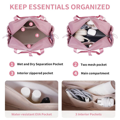 ECOHUB Small Gym Bag for Women, Mini Gym Duffle Bag with Wet Compartment, Bowknot Sports Bag, Cute Gym Tote Bag Dance Yoga Workout Travel Bags Pink