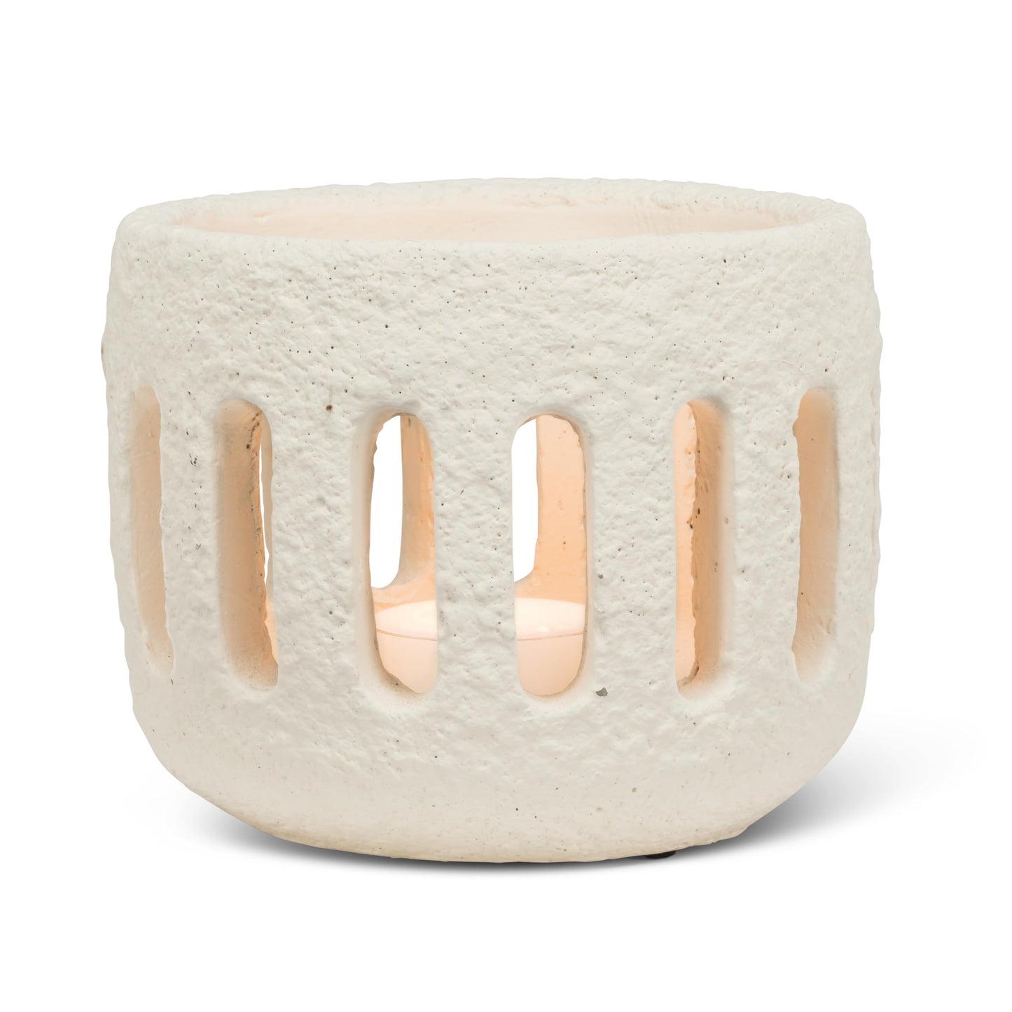Abbott Collection Large Textured Hurricane Tealight Candle Holder - Cement, Ivory (3.5" H)