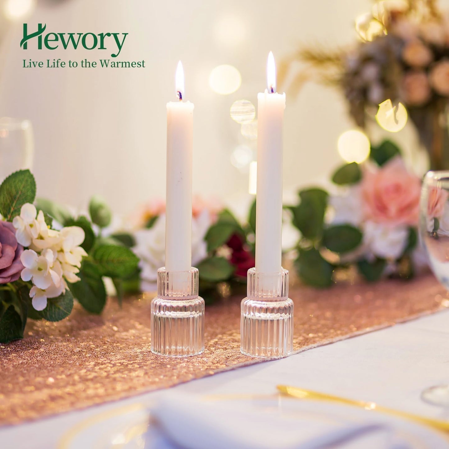 Candle Holder Glass Candlestick Holders: Hewory 20PCS Clear Taper Candle Holders Bulk for Table Centerpiece, Glass Candle Holder Candle Stick Holder Decor for Christmas Wedding Party Bridal Showers