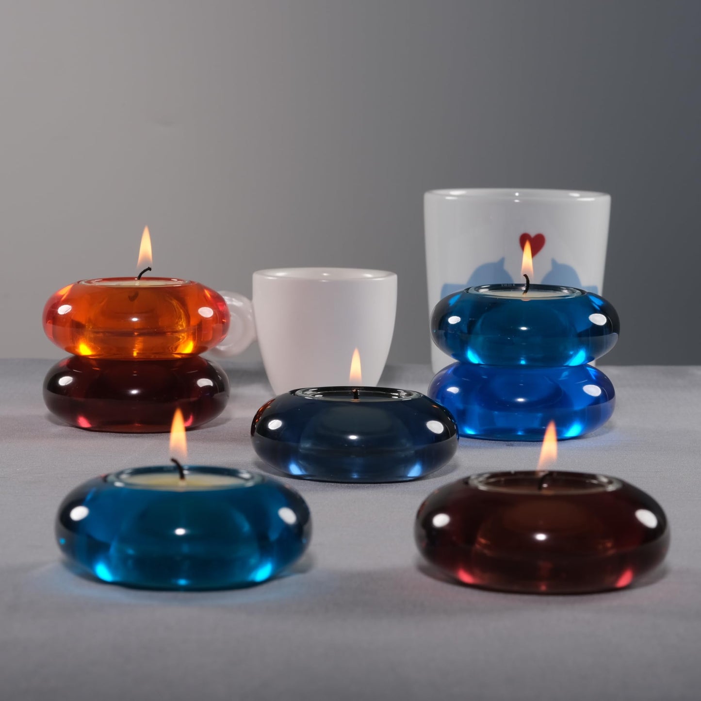 ICNBUYS Handmade Decorative Pebble Tealight Candle Holder Set of 2 - Handcrafted Home Decor Accent for Calming Earthy Aesthetic Blue Diameter 3 inches - Resin