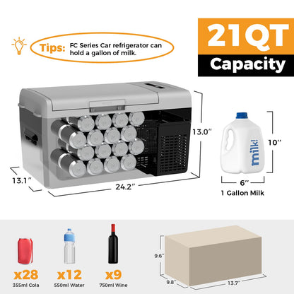 Setpower FC20 Portable 12v Refrigerator, -4℉-68℉ Fast Cooling Car Refrigerator, 20L/21Qt Car Fridge Portable Freezer with 12/24V DC and 110/240V AC, Electric Cooler (Black,1-year warranty)