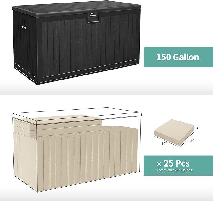YITAHOME 150 Gallon Large Deck Box with Side Handles, Outdoor Double-Wall Storage for Patio Furniture Cushions, Garden Pool Accessories, Waterproof & Lockable