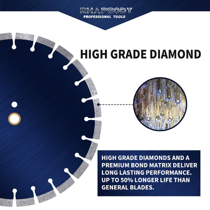 RHAPSODY 14 Inch Diamond Saw Blade 5Pcs, Segmented General Purpose for Dry/Wet Cutting Concrete, Reinforced Concrete, Masonry, Brick, Block - 1"-20mm Arbor