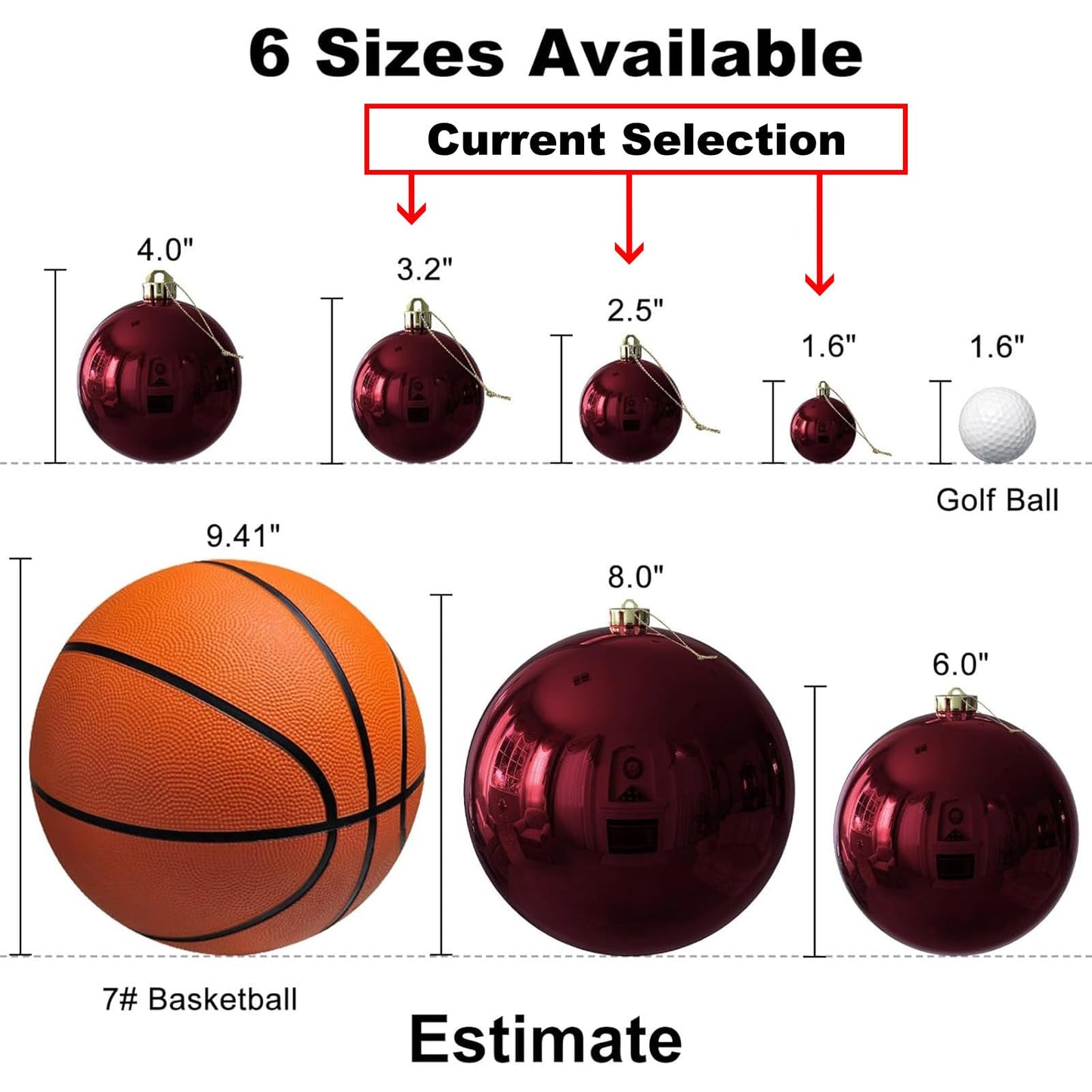 Maroon Christmas Ornaments - Christmas Tree Decorations Shatterproof Hanging Balls for Birthday Wedding Holiday Decor Set of 36pcs, Multi-Sizes(1.6",2.5",3.2")