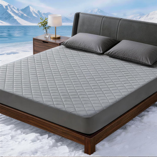 Welfibr Cooling Mattress Pad for Hot Sleepers Noiseless Mattress Protector Bed Cooling Pad 3 x Breathable Mattress Topper Q-Max 0.45 Cool Touch, 3D Mesh Deep Pocket Bed Cooling Cover Grey King