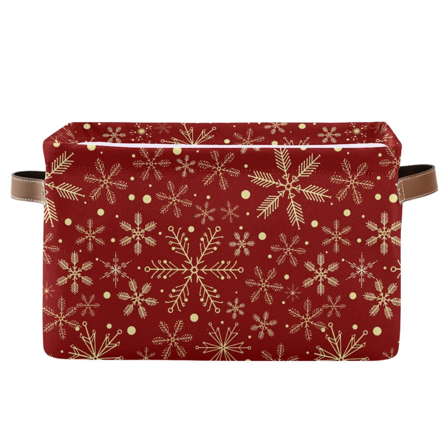 senya Christmas Basket, Large Foldable Storage Basket with Handles Christmas Snowflakes On Dark Red Fabric Collapsible Storage Bins Organizer Bag for Storage 15 x 11 x 9.5 inch