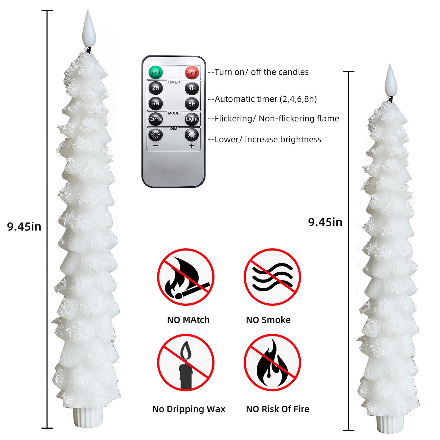 MUMCHASI 4 Pcs Flameless Candles with Remote, Christmas Tree Candles, Battery Operated Candlestick, Flickering LED Christmas Window Candles Real Wax Taper Candlesticks White
