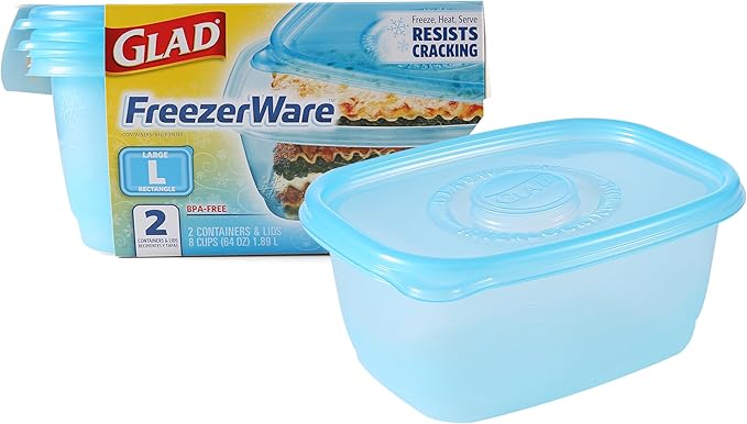 Gladware Freezerware Food Storage Containers, Large Rectangle Holds 64 Ounces