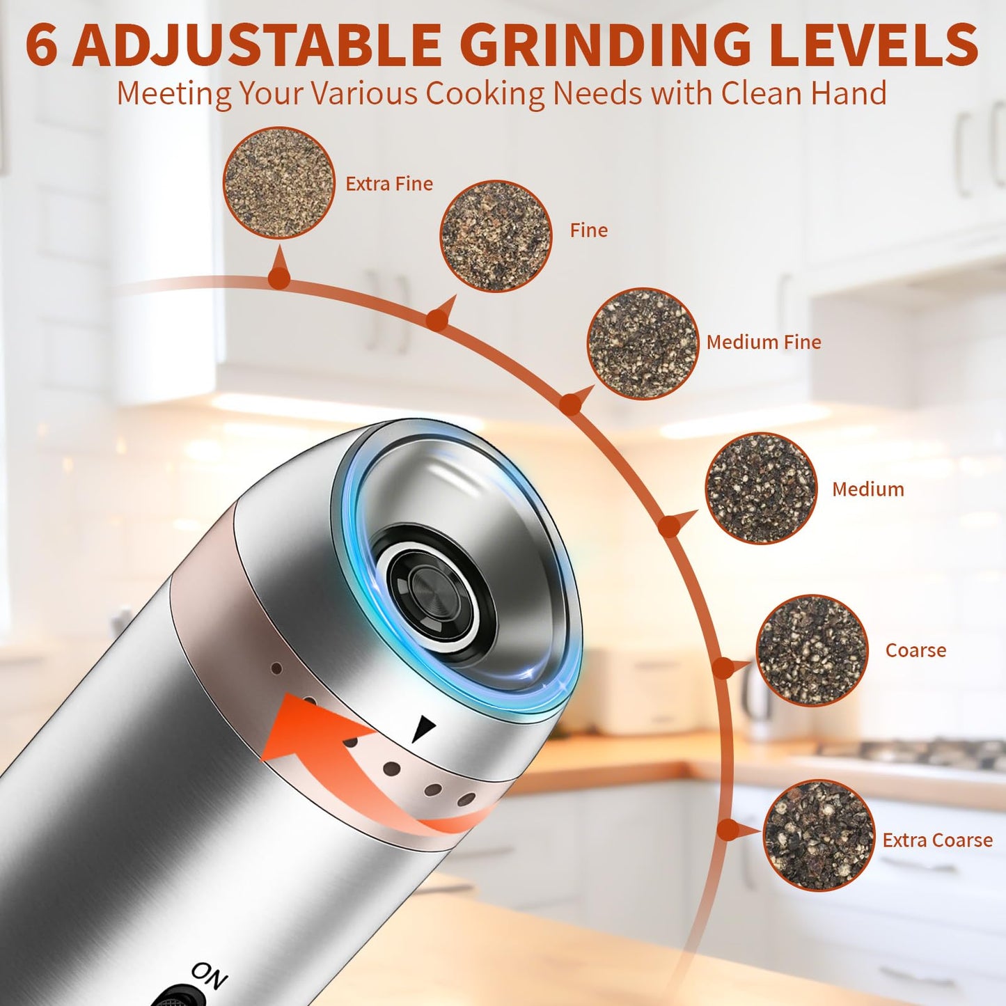Electric Salt and Pepper Grinder Set, Automatic Enlarged 176ml Mill 2 Pack, Gravity-Sensing, Rechargeable Pepper Grinder, Stainless Steel, 6 Adjustable Coarseness, Kitchen Gadget Accessories