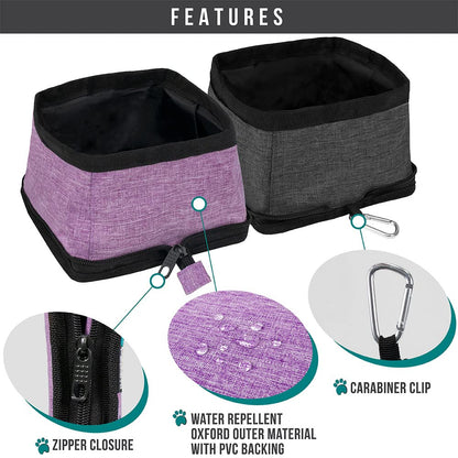 PetAmi Collapsible Dog Bowls 2 Pack, Food and Water Bowls Travel Set, Portable Pet Dish No Spill, Foldable Lightweight BPA Free Leakproof Bowls, Camping Hiking Walking Outdoor Gear Accessories, Black