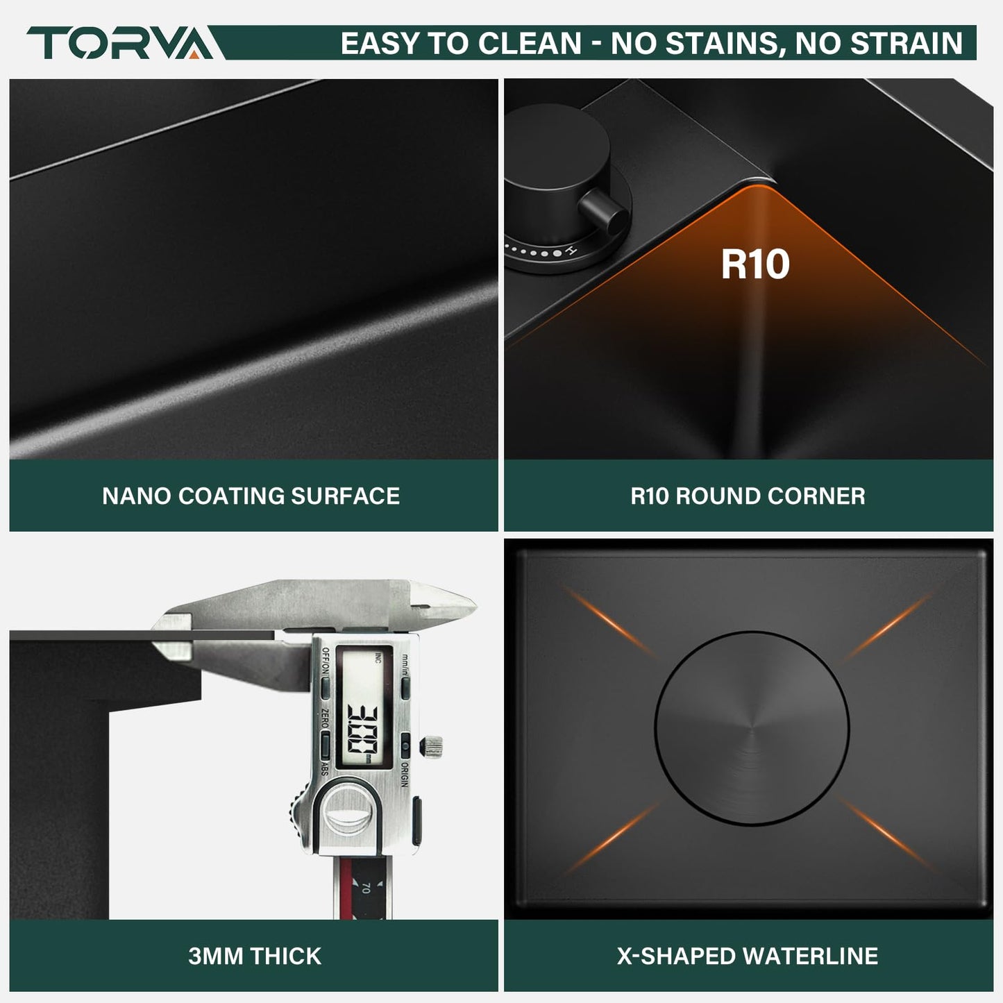 TORVA RV Kitchen Sink, 13 x 15 x 9 Inch Undermount Bar Sink Premium Stainless Steel Single Bowl Sink with Faucet,Cutting Board, Dark Grey