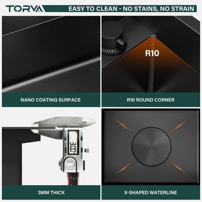 TORVA RV Kitchen Sink, 13 x 15 x 9 Inch Undermount Bar Sink Premium Stainless Steel Single Bowl Sink with Faucet,Cutting Board, Dark Grey