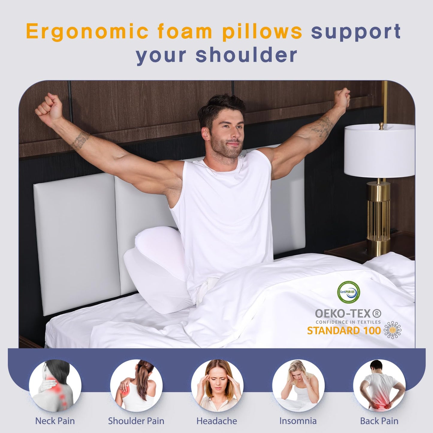 Dual-Height Cervical Neck Pillow for Pain Relief, Memory Foam Pillows with Cooling Tech -3D Ergonomic Support, Cooling Cover, for Side/Back/Stomach Sleeper Pillow, Minimalist Style - Gray,White