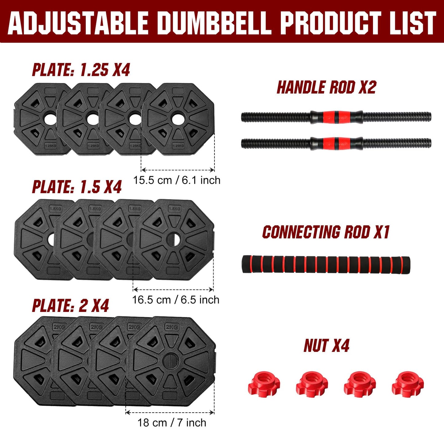 Adjustable Dumbbell Set, 40lbs Free Weights with Connector, Convertible Dumbbell Barbell Push-up Stand Set, 3 in 1 Home Gym Fitness Weight Set for Men/Women