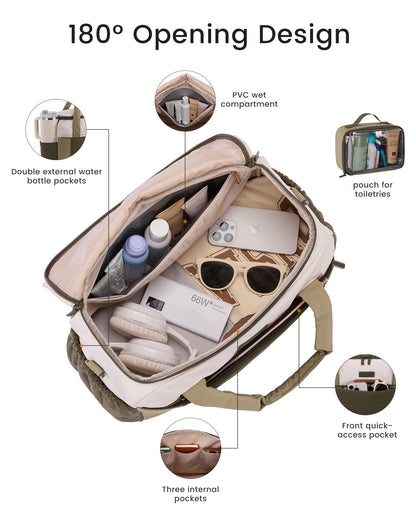 LOVEVOOK Small Gym Bag for Women & Men with Wet Pocket,26L Cute Waterproof Womens Gym Bag Travel Duffel Bags Workout Bag,Convertible Carry on Bag Overnight Bags Personal Item Travel Bag (Been Green,L)