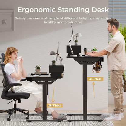 GTPLAYER Electric Standing Desk with Drawers, 48 x 24 Inch Height Adjustable Gaming Desk with Monitor Stand, Power Outlets & LED Lights, Home Office Sit Stand Up Desk with Memory Preset (Ebony Black)