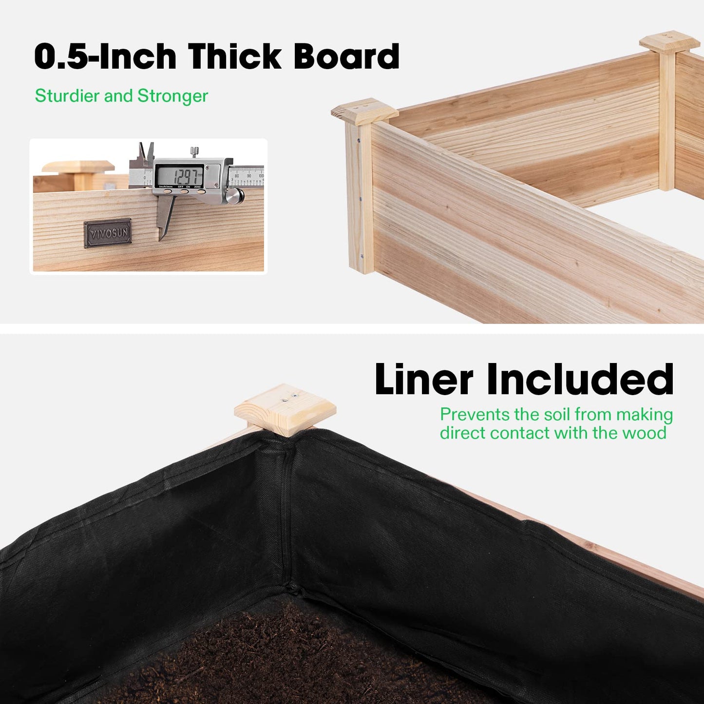 VIVOSUN 8×2Ft Wooden Raised Garden Bed, 97 x 25 x 11 Inches, Outdoor Wood Planter Box with Gloves and a Liner for Garden, Patio, Balcony, Backyard and Outdoors (Pack of 2)