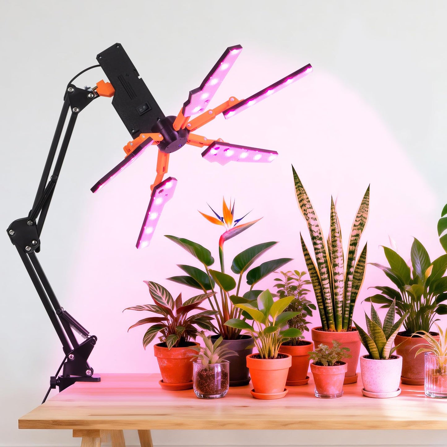KwatTsz Grow Lights for Indoor Plants, Full Spectrum LED Plant Growing Lamps, 5 Head LED Clip Plant Lights for Seed Growing, Fruiting, 3H/6H/12H Timer, 3 Spectral Modes, 10 Dimmable Levels