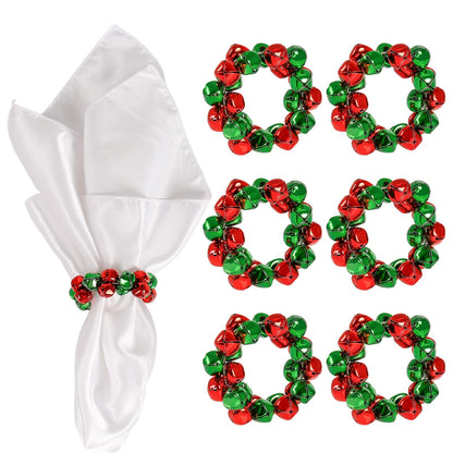 Getfitsoo Christmas Napkin Rings Set of 6, Thanksgiving Bells Napkin Rings with Green and Red Bell Metal Buckles for Christmas Table Decor, Weddings, Parties